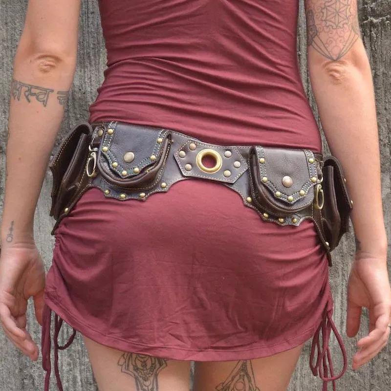 Travel Accessories Hip Belt - 1pc 中世スチームパンクレザーウエストバッグユーティリティヒップベルトフェスティバルポケットゴシック Ne'w 女性ファニーパック旅行コスプレアクセサリー