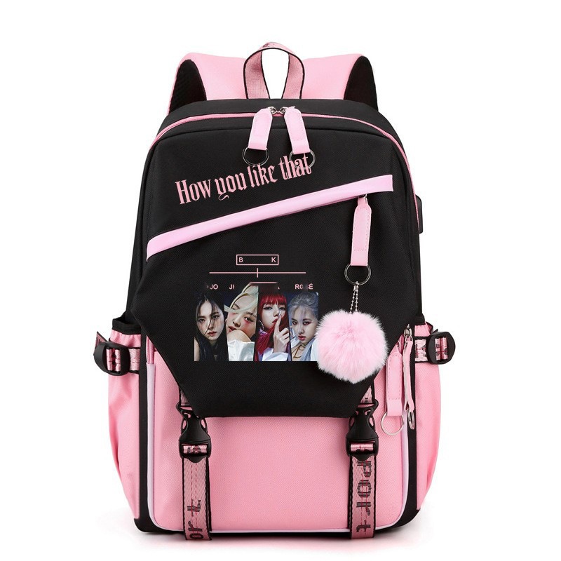 Travel Accessories Pink - ブラックピンクパターン大容量バックパックカジュアルスクールバッグ旅行リュックサック学生用日常使用