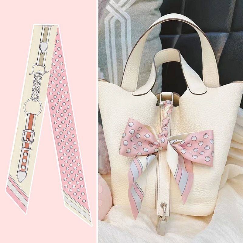 Travel Accessories Pink - 女性の夏のピンクの水玉模様のスカーフバッグリボン装飾ハンドルプリントロングストリーマーファッションアクセサリーお祝い用