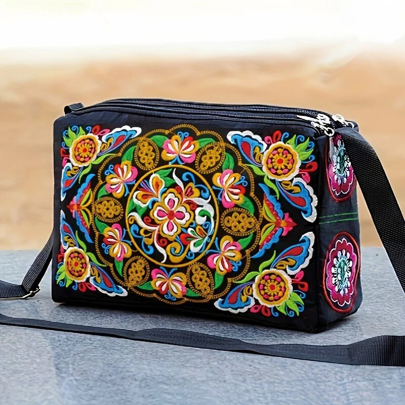 Travel Accessories Luxury - 女性の刺繍花ナイロンクロスボディバッグレディース高級大容量トラベルショルダーバッグ
