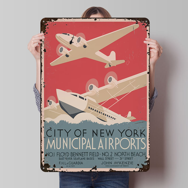 Travel Accessories Nyc - ヴィンテージニューヨークニューヨーク空港旅行プリントポスターカスタマイズされた壁アートレトロヴィンテージメタルブリキ看板ホームルームアクセサリー用