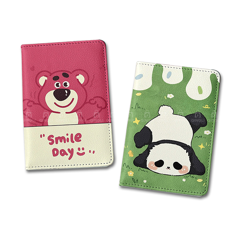 Travel Accessories Pink - かわいいパンダパスポートカバー少女漫画ピンククマ銀行クレジットカードパスポートホルダーケース女性旅行アクセサリーパスポート財布