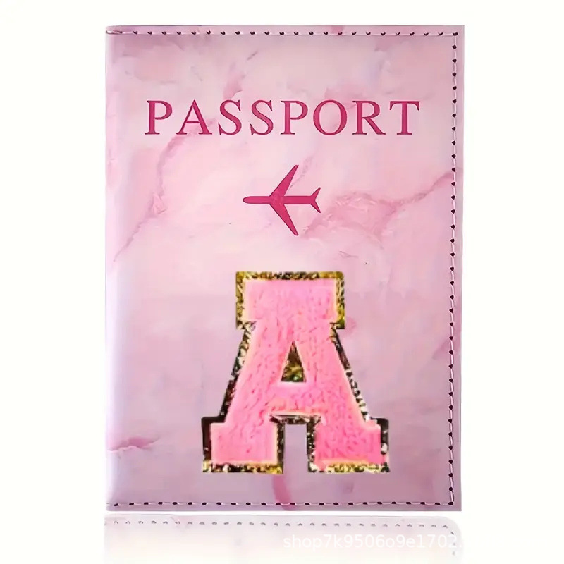Travel Accessories Pink - ピンクのPUレザーパスポートホルダー、刺繍ラベル付き、チケット＆IDクレジットカードホルダーカバー、トラベルアクセサリー