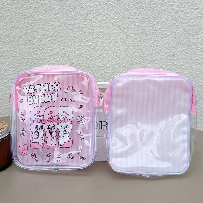かわいいエスターバニー透明化粧バッグピンクストライプ Pvc - Travel Accessories Pink のレビューと価格