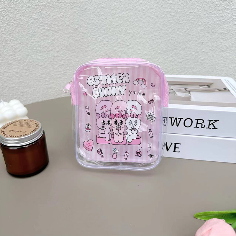 かわいいエスターバニー透明化粧バッグピンクストライプ Pvc - Travel Accessories Pink のレビューと価格