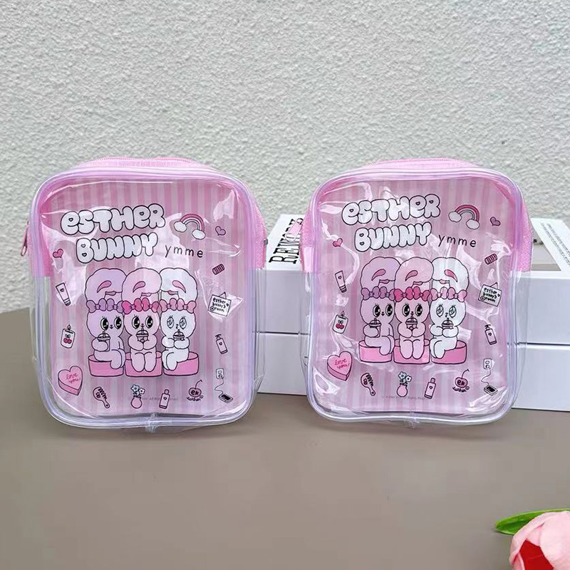 かわいいエスターバニー透明化粧バッグピンクストライプ Pvc - Travel Accessories Pink のレビューと価格