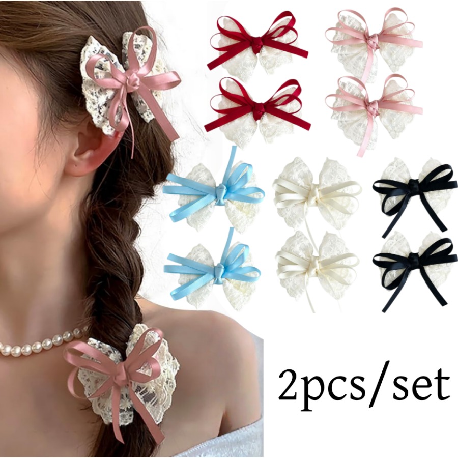 2 ピース/セットかわいいレースの弓ヘアクリップ甘い刺繍リボ - Travel Accessories For 10 Year Old Girl のレビューと価格