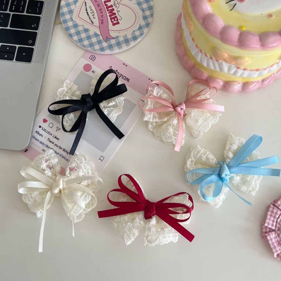 2 ピース/セットかわいいレースの弓ヘアクリップ甘い刺繍リボ - Travel Accessories For 10 Year Old Girl のレビューと価格