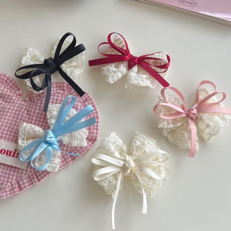 2 ピース/セットかわいいレースの弓ヘアクリップ甘い刺繍リボ - Travel Accessories For 10 Year Old Girl のレビューと価格