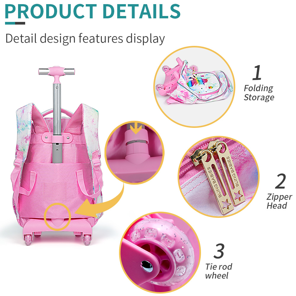 3点セット 子供用トラベルバッグ、荷物バッグ、車輪付きブック - Travel Accessories Pink のレビューと価格