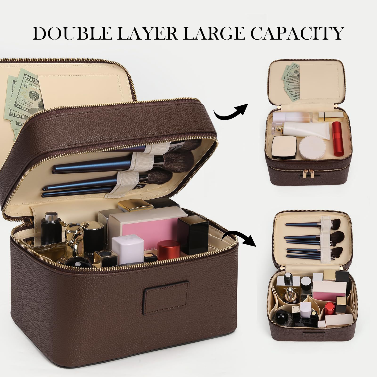 大容量二層式高級化粧ポーチ 旅行用トップハンドル付きポータブ - Travel Accessories Luxury のレビューと価格