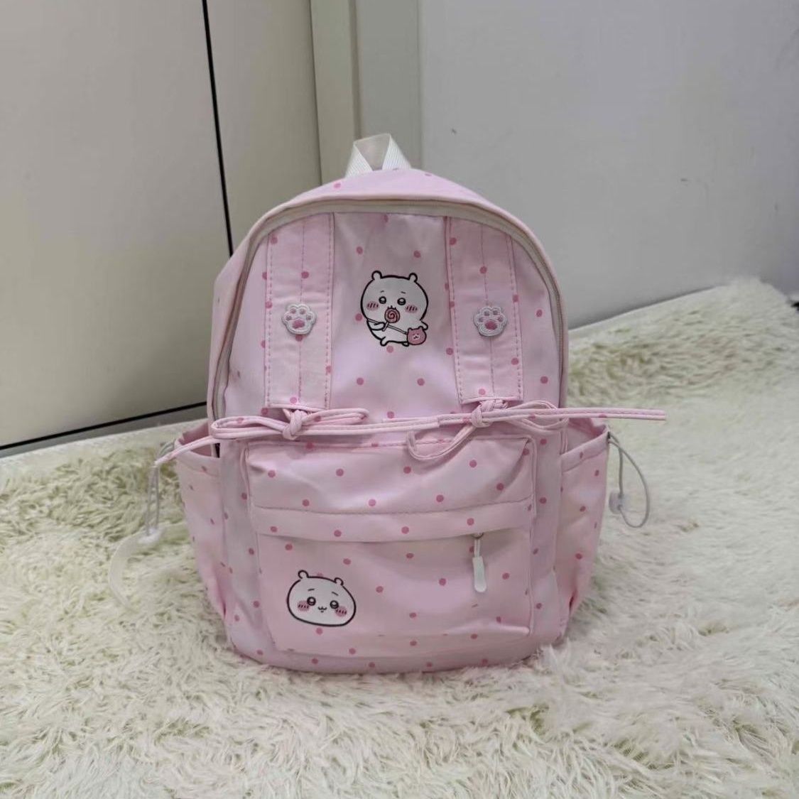 かわいいちいかわピンク水玉模様バックパックボウデザイン大容量 - Travel Accessories Pink のレビューと価格
