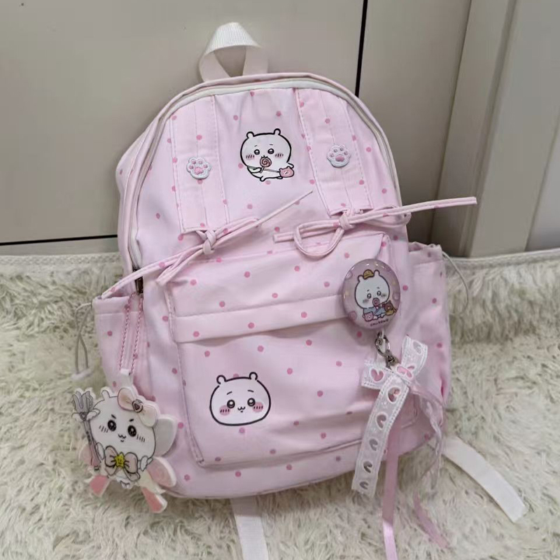 かわいいちいかわピンク水玉模様バックパックボウデザイン大容量 - Travel Accessories Pink のレビューと価格