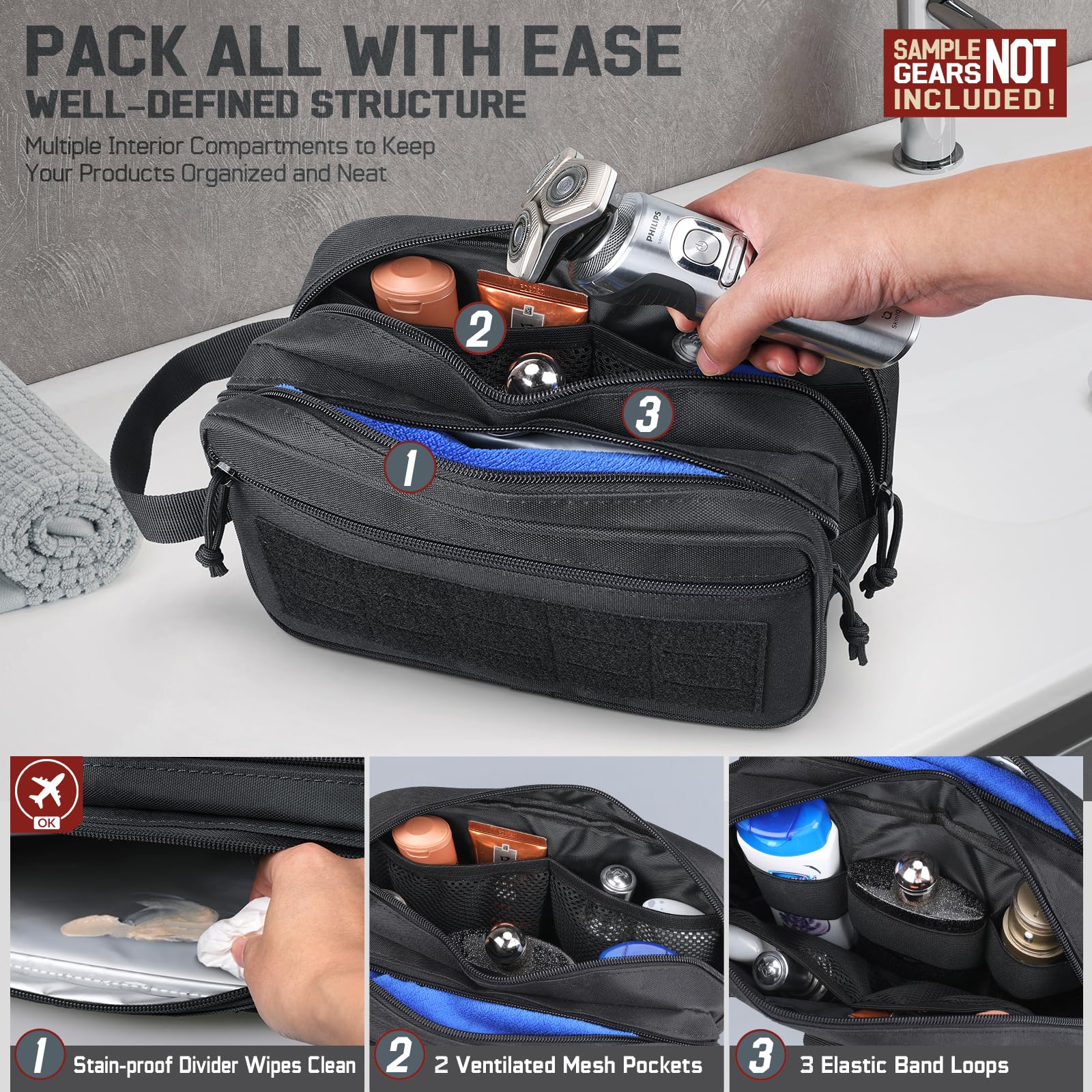 男性用タクティカルトイレタリーバッグ、旅行用衛生バッグ、ミリ - Travel Accessories Pouch For Men のレビューと価格